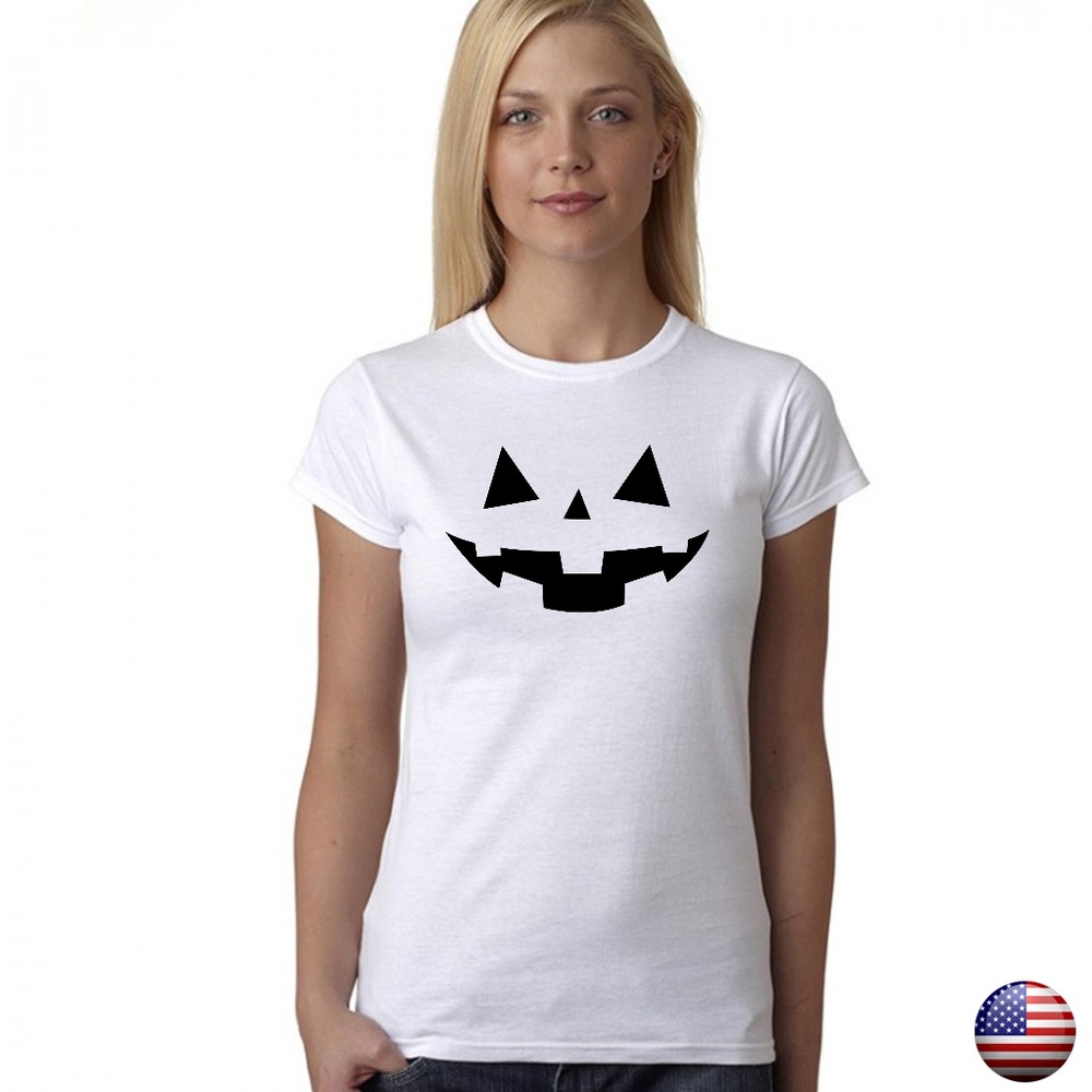 HALLOWEEN PUMPKIN FACE WHITE WOMEN T-SHIRT